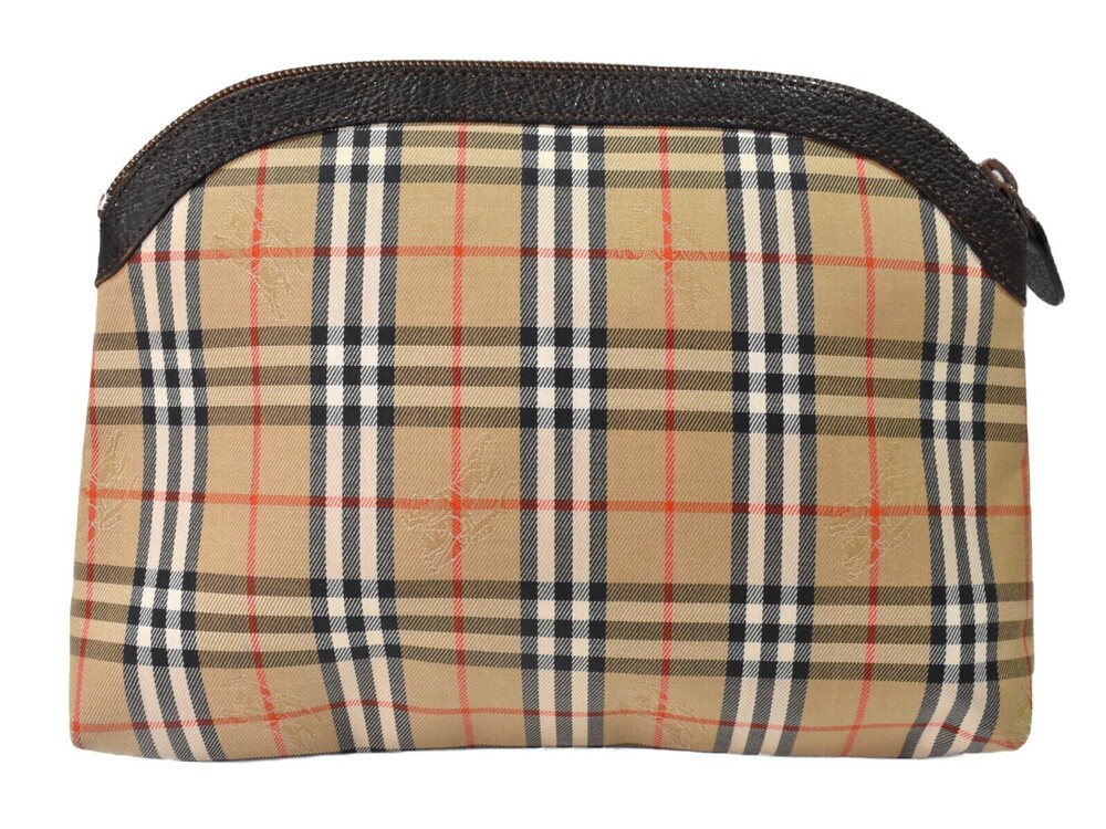 Burberry Clutch Check Bag Beige Shoulder Tan